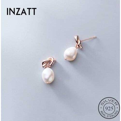 INZATT Real 925 Sterling Silver Irregular Pearl Rope Knot Stud Earrings For Elegant Women Party Cute Fine Jewelry Accessories
