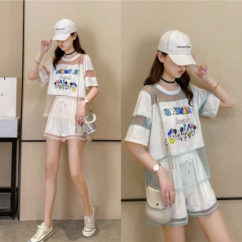 Womens suit 2020 new summer dress two-piece loose loose slim 100 fat mm plus fat XL casual sports suit female