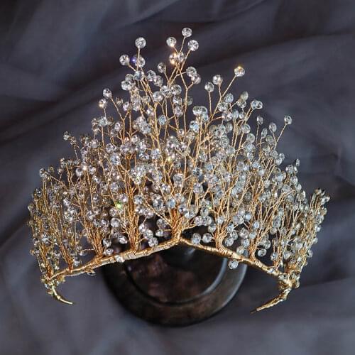 Gold Crown Crystal Rhinestone Headband Tiara Wedding Hair Accessories Decoration Bride Head Piece Decorative Luxury Hair Jewelry