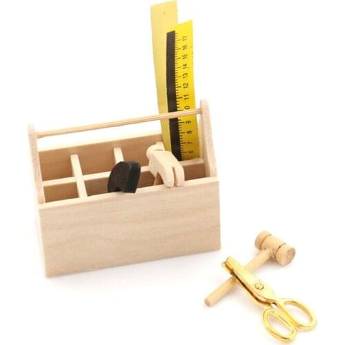 1/12 Dollhouse Miniature Wooden Toolbox With Tools Set Repair Kits Decoration For Doll House Accessories Furniture Toys