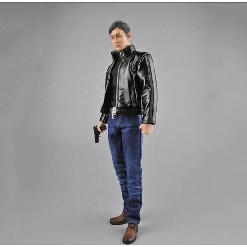 1/6 CEN-M07 Tom Cruise Agent Leather Coat Jacket Jeans Sweater Black Shoes Suit Set for12in Male Soldier Action Figure