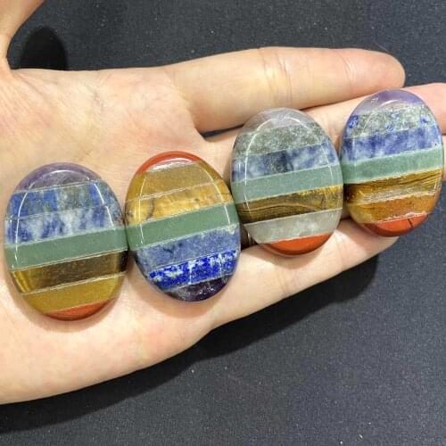 1pcs 7 Chakra Energy Rainbow Natural Palm Stones Gem Healing Meditation Reiki Charm Crystal Spiritual Therapy 30*40MM