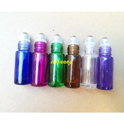 1000pcs/lot 5ml Thick Glass Roll on Bottle Stainless Steel Roller Ball Empty Glass Essential Oil Bottle Container C2203