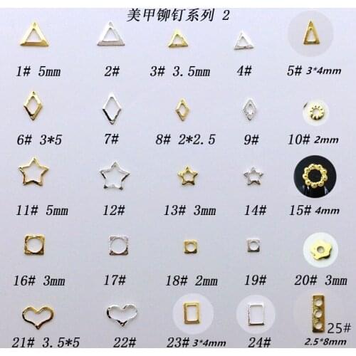 500pcs/pack Japan 3D Nail Art Decorations Metal Hollow Star Heart Stud Rivet Nail Accessories Alloy Nail Parts DIY Nail Supplies