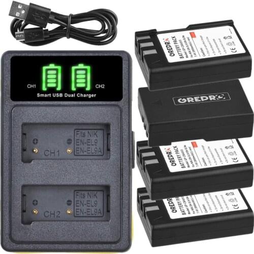 2000mAh EN-EL9 EN-EL9a EN EL9 EL9A Battery with Charger Kit for Nikon D3000 D5000 D40x D40 D60 Camera