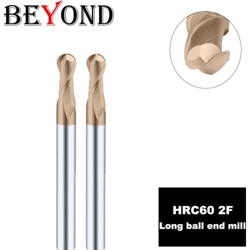 BEYOND CNC Milling Carbide Long Ball End Mill Tungsten Steel Woodworking Tools Machine Cutter HRC60 2Flutes
