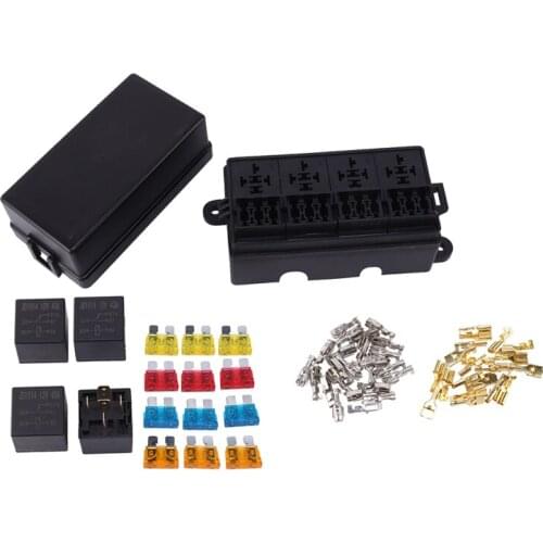 12 Way Blade-Fuse Holder Box with Spade Terminals With Fuse 12V 40A Relays for Car Truck Trailer and Boat