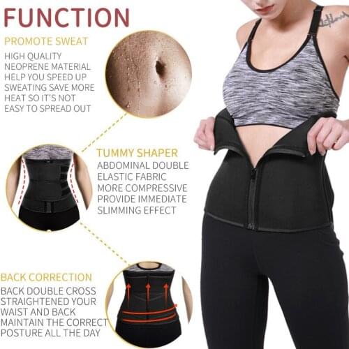Women Waist Shaper Fitness Trainer Fitness Sauna Sweat Neoprene Slimming Belt Girdle Shapewear Modeling Strap Zipper Shaper