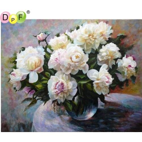 DPF White flowers on the table 5D needlework diamond mosaic square home decor diamond embroidery diamond painting cross stitch
