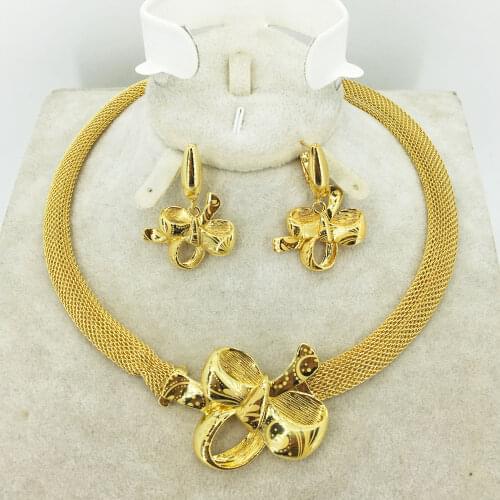 Dubai Jewelry Sets Gold Necklace & Earring Set For Women African France Wedding Party 750 Jewelery Ethiopia Bridal Gifts