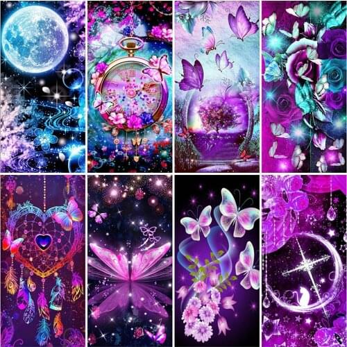 EverShine 5D Full Drill Square Diamond Painting Butterfly Diamond Embroidery Scenic Mosaic Flower Rhinestones DIY Wall Art