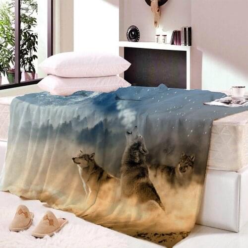 Gray Wolf Print Fleece Throw Blanket Moon Night Wolves Blanket On Beds Adults Kids Fur Throw Blanket