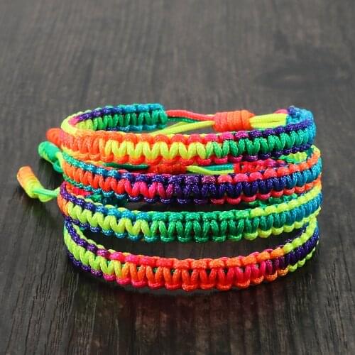 Gradient Color Handmade Braid Lucky Knot Bracelets Tibetan Buddhist Rainbow Multicolor Woven Bangles Charm Friendship Bracelet