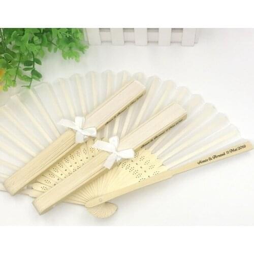 Personalized wedding gift, lace-up luxury silk fabric fan, custom name and date printing, 100 pieces, one drop delivery