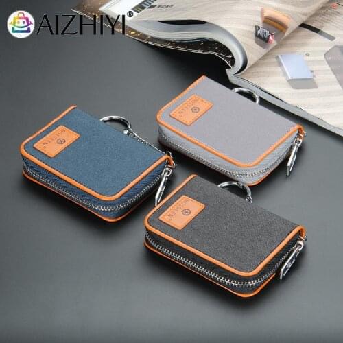 Zip Short Purse Men Vintage Patchwork Canvas Mini Organ Wallet Multi Layers Card Holder Male Zip around Anti-theft Short Purse