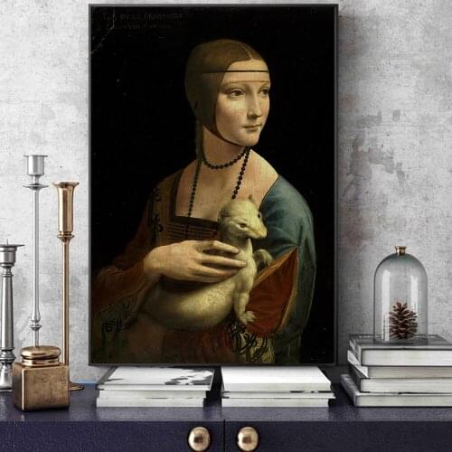 The Lady with An Ermine Canvas Art Paintings Reproductions on The Wall By Leonardo Da Vinci Famous Wall Art Pictures Home Decor