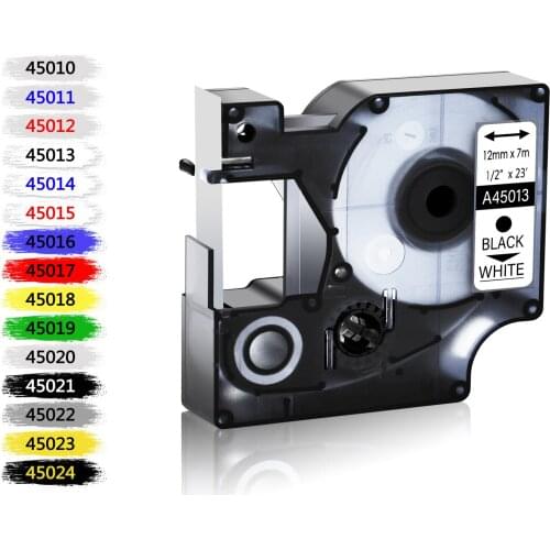 0.47" Label Tape 12mm x 8m Compatible for Dymo 1/2" Black on White 45013 45010 45015 45016 LabelManager LabelPoint LabelWriter