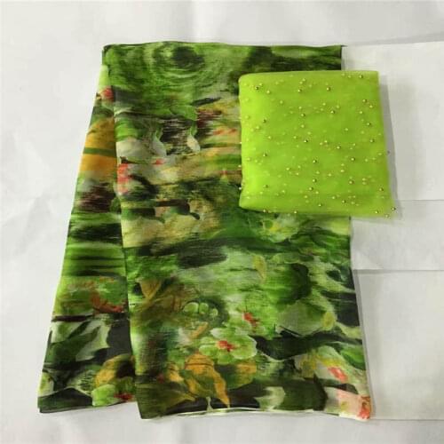 LX!New Arrival High Quality Fashion Printed Silk Chiffon Fabric 5 Yards And 2 Yards Of Tulle Chiffon Fabric! F33006