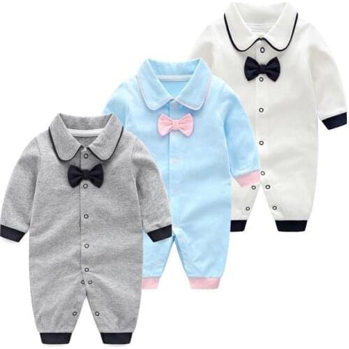 Fashion Gentleman Boy Rompers Newborn Jumpsuits Cotton Boy Clothes Spring Long Sleeve Tie Wedding Boy Clothes