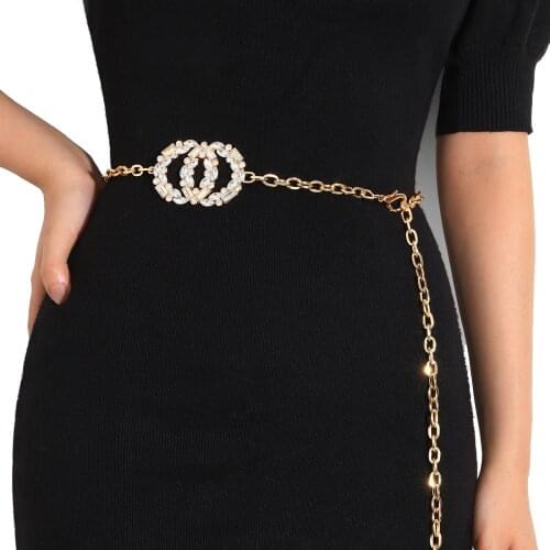Fashion Elegant Ladies Metal Adjustable Thin Ladies Waist Chain Women Strap Dress Belt Pearl Decorative Clothess Accessories