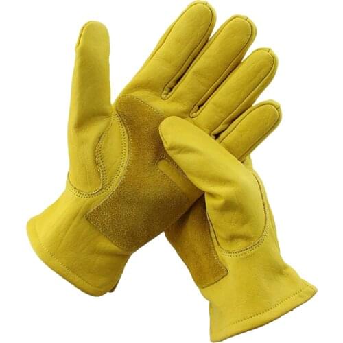 Mens Motorcycle Cowhide Leather Yellow Racing Motorbike Biker Gloves