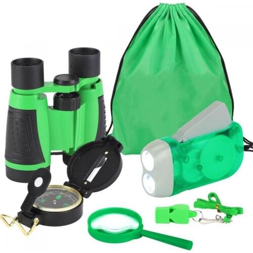 6pcs/set Children Outdoor Exploration Set Binoculars Compass Magnifier Whistle Kids Camping Adventure Pack Educational Toys Gift