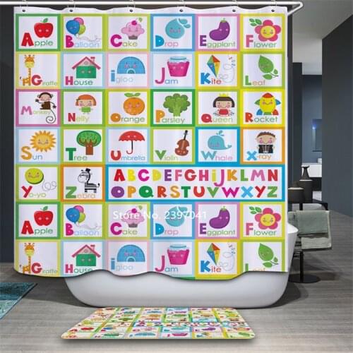 Family Decoration Baby Early Education Wall Chart Undersea World Shower Curtain Waterproof Childrens Bathroom Decoration