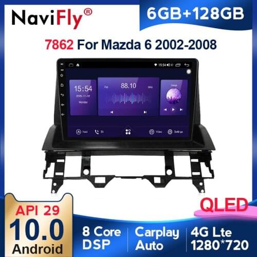 NaviFly 7862 QLED Screen 1280*720 Android 10 For Mazda 6 2002 2003 2007 2008 Car Radio Multimedia Video Player GPS DSP Carplay