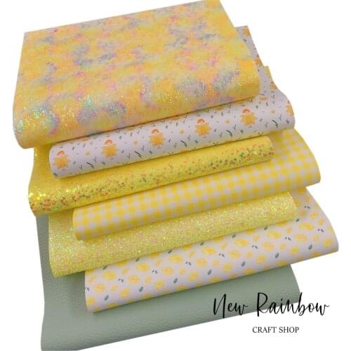 New Rainbow 30x22cm/A4 Yellow Fairy Faux Leatherette & Glitter Bundle For Making Hairbows, Earrings, DIY Craft