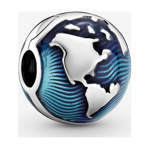 New Summer 925 Steling silver Blue Globe Clip Charms Fit Beads Bracelets DIY For Jewelry Making Gift To Women