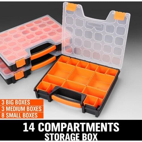 Part Storage Organizer With 14/15/22 Compartment Plastic Tool Box Bin Screw Case Sponge Storage Box Safety Protector Organizer H