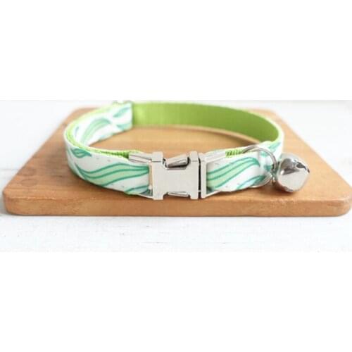 Pet Small Dog Collar THE FLOATING LEAVES Adjustable Cat Nameplate ID 2 Sizes Poly Satin And Nylon Cat Collar Sash Small Bell