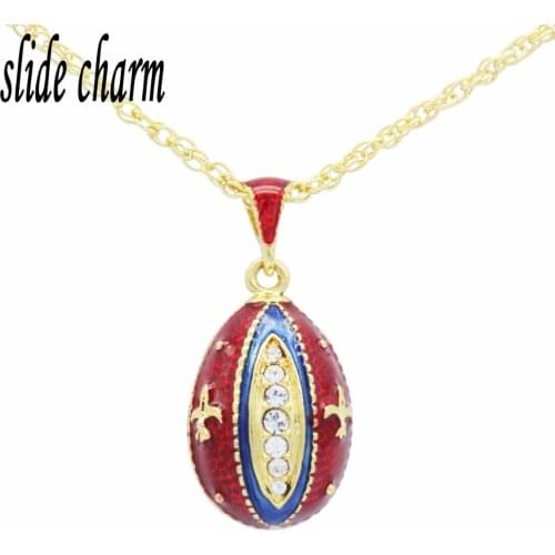 Slide charm New white rhinestone oval blue Russian egg pendant necklace for Valentines Day gift 45cm chain Free shipping