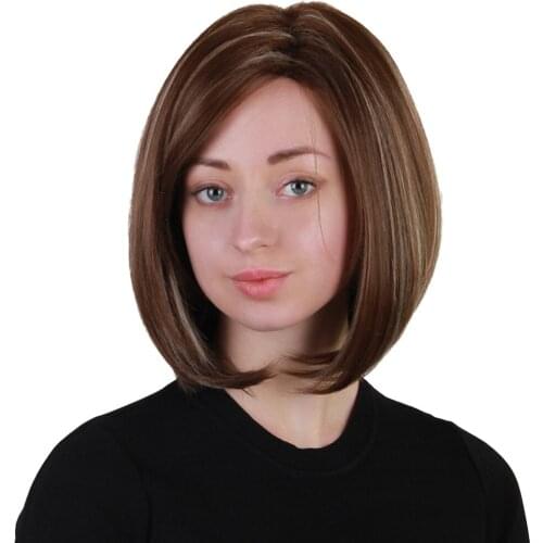 Fashion 12" Bob Wigs Short Straight Synthetic Hair Full Wigs for Women Natural Looking Heat Resistant + Wig Cap