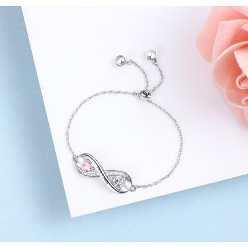 Personalized Heart Birthstone Infinity Bracelets with Adjustable Chain Custom Engraved Name Bracelets for Women Valentines Gifts