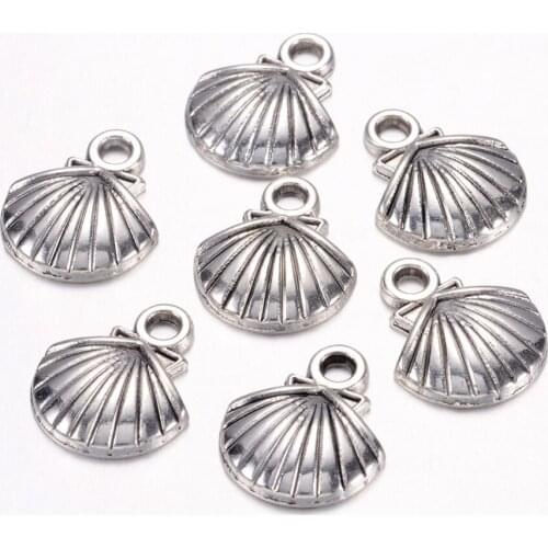 50pcs Tibetan Style Shell Alloy Pendants Charms for Jewelry Making DIY Necklace Crafts Accessories Supplies Antique Silver Color