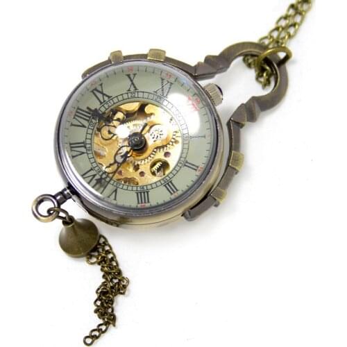Vintage Roman Steampunk Necklace Mens Automatic Mechanical Round Ball Pocket Watch Relogio De Bolso