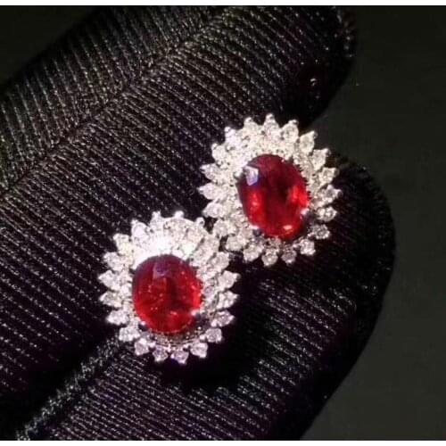 Natural ruby stud earring Free shipping Original real ruby 925 sterling silver Per jewelry