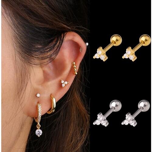1Pc Gold Silver Color Stainless Steel CZ Triangle Cartilage Earrings Piercing Jewelry for Women Simple Tiny Ear Bone Earrings