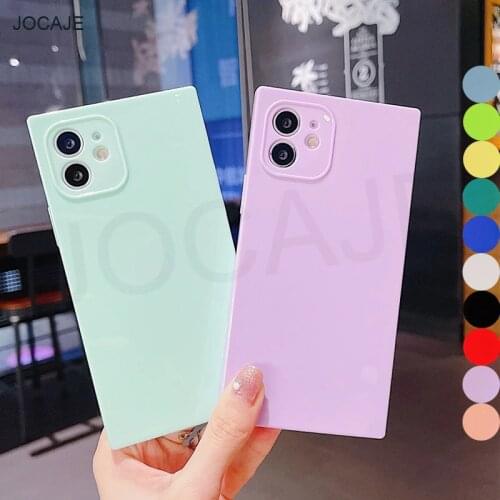 Candy Color Square Silicone Shockproof Case For iPhone 11 12 Pro Max XR XS Max 8 7 Plus Soft Gel Rubber Camera Protective Cover