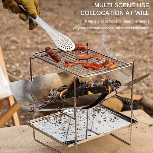 Camping Fire-Burning Bench Grill Furnace Outdoor Portable Stainless Steel Folding Barbecue Grill Bonfire Stove