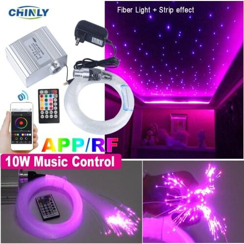 Smartphone APP Control Fiber Optic Light 10W Twinkle Effect Bluetooth & Music Control RGBW LED Lights Kit Star Ceiling Lighting