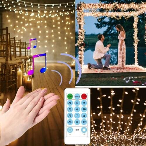 3M LED Fairy Lights Garland Remote Control USB Curtain String Lights Sound Music Activated Garland for Window Christmas Decor