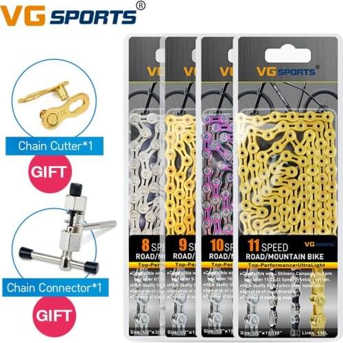 VG Sports 8 9 10 11 speed Bicycle chain MTB half hollow bike chain mountain road bike full hollow chains ultralight 116L gold