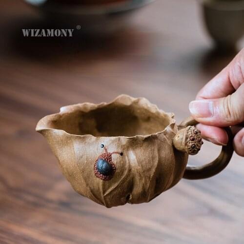 WIZAMONY Yixing purple sand raw ore slope mud bionic lotus leaf fair cup full hand tea dispenser tea set lotus cup ornaments