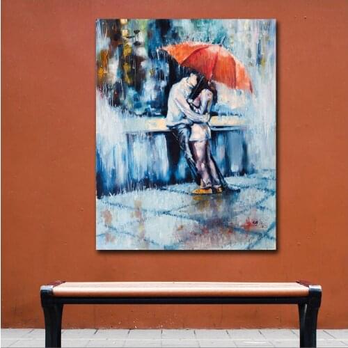 Wlong Home Decor Wall Art Love is in the rain Oil Painting On Canvas Picture Wall Paintings for Living Room Posters and Prints