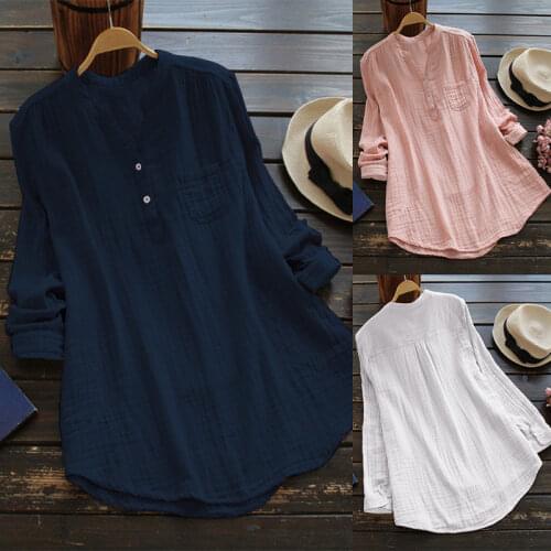 Womens Casual Shirt Solid Color V-Neck Long Sleeve Loose Button-Down Blouse Summer Baggy Tops Wild Fashion Top Shirt