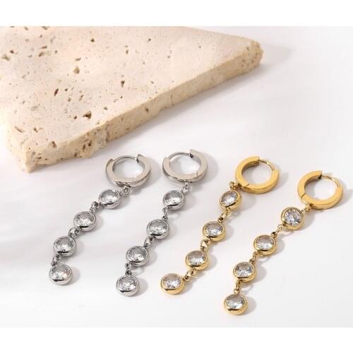 14K Gold Plated Stainless Steel Long Chain Zircon Tassel Drop Earring For Women Elegant Fashion Orecchini Da Donna