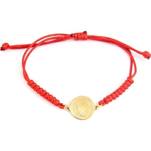 Our Lady of Guadalupe Women Knot Cord String Rope Adjustable Black Red Bracelet virgin Holy Mary pendant Stainless steel