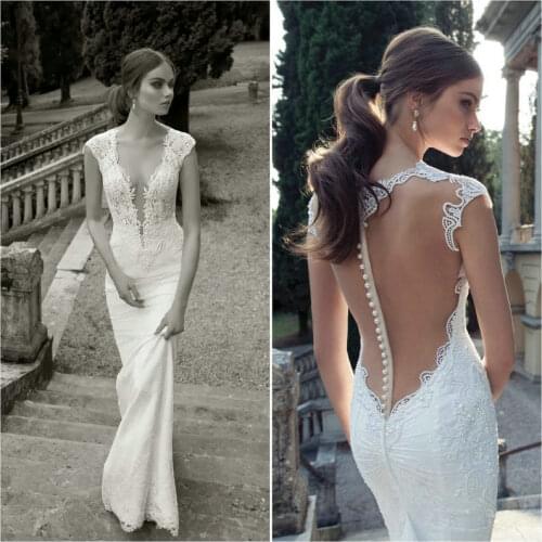 Fashion Sheath High Neck Events Floor Length Sexy illusion deep v-neck Low Back Beaded Lace bridal gown 2018 bridesmaid dresses